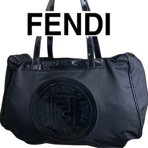 FENDI Logo Large Duffle Boston bag Black